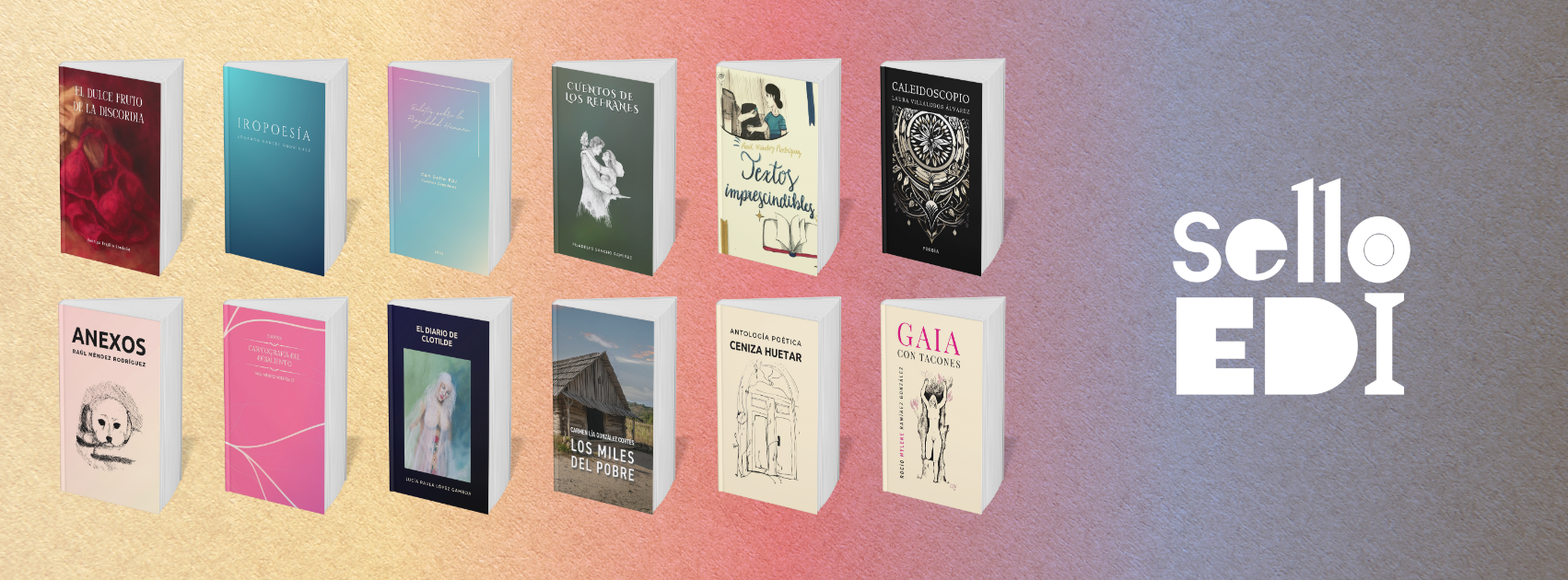 Portada de los 12 libros publicados por Sello EDI